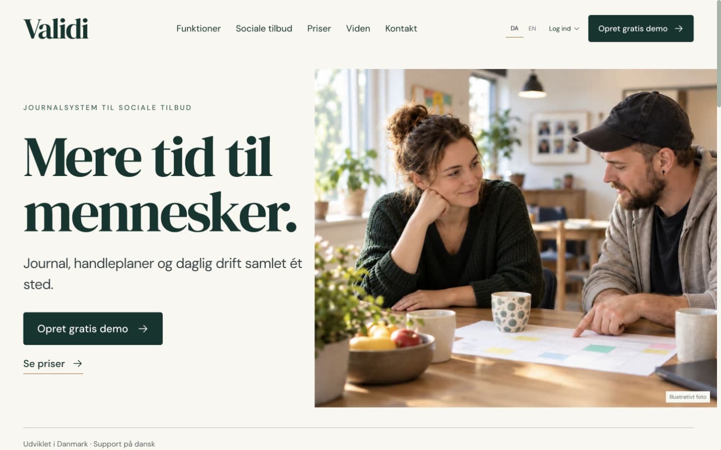 Validi’s website for social care providers